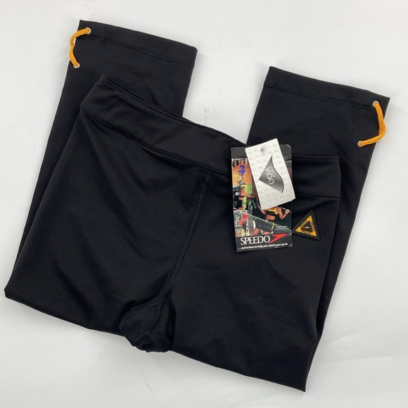Speedo Women's Black Cropped Leggings Contrast Lattice Detail Size Large New - Picture 2 of 6
